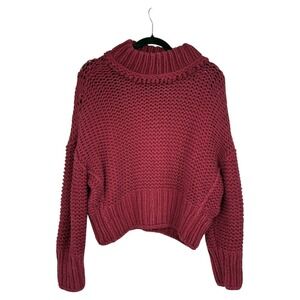 Free People Chunky Knit Sweater Cropped Mock Neck Burgundy Womens S‎